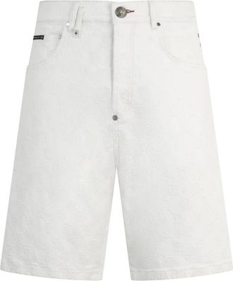 Philipp Plein Formentera Fit Shorts Embroidery Monogram - Heren - Denim shorts - Wit - W34 - Katoen - Korte Broeken