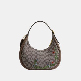 Coach Womens Emily Shoulder Bag In Signature Jacquard With Floral Embroidery - Brown - One Size