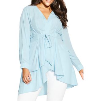 City Chic Shibara Faux Wrap High-Low Top in Sky at Nordstrom, Size Xs