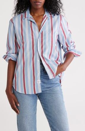Frank & Eileen Eileen Stripe Print Relaxed Fit Button-Up Shirt in Maroon Blue Multi Stripe at Nordstrom Rack, Size Medium