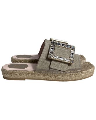 Roger Vivier Womens Linen Strass Espadrille Platform Slide (Authentic Pre- Loved)