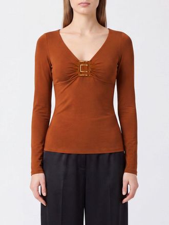 Elisabetta Franchi Top slim fit a maniche lunghe in viscosa stretch con scollo a V