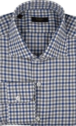 Barba Overhemden, Heren, Blauw, M, Geruite Blauwe Overhemd voor Mannen