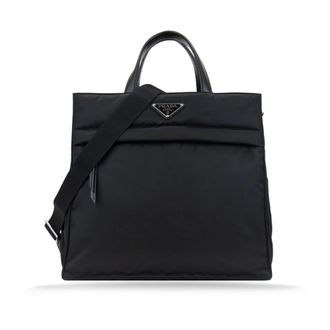 Prada Shopping Bags, female, Black, ONE SIZE, Shoulder Bag with Leather Details