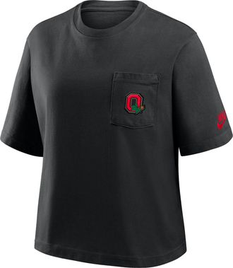 Nike Ohio State Legacy Pocket Boxy Nike Womens College T-Shirt in Black | 11CM00AOBV-SYF