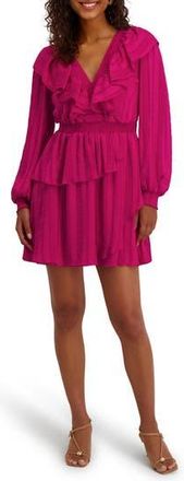 Kensie Ruffle Trim Long Sleeve Minidress in Fuchsia at Nordstrom Rack, Size 12