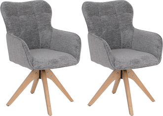 Hhg [nunca Usado] Juego De 2 Sillas De Comedor Hhg-703, Silla De Cocina Con Reposabrazos Giratorios, Tejido De Chenilla (680 G/m&sup2;) Y Madera Mvg, Gris