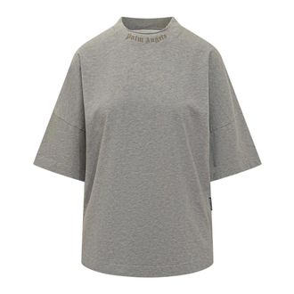 Palm Angels T-Shirts, female, Gray, Size: 2XS Logo-Embroidered M&eacute;lange T-Shirt