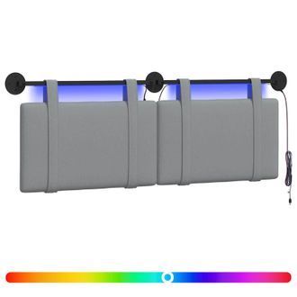 vidaXL Cabecero Colgante Con Luz Led Gris Claro Tela Vidaxl