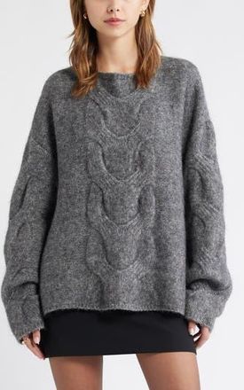 Open Edit Cable Boatneck Sweater in Grey Heather at Nordstrom Rack, Size Xx-Small