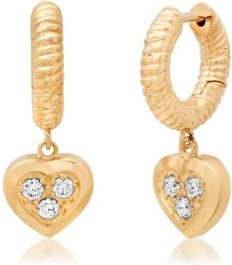 Established Pav&eacute; Diamond Heart Huggie Hoop Earrings in Yellow Gold at Nordstrom