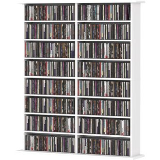 HOMCOM Mobile porta CD Moderno a 16 Ripiani in Legno 106.5x24x126.3 cm Bianco