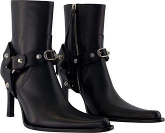 Balenciaga Womens Harness-Strap Leather Ankle Boot Black Calfskin Heels
