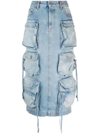 The Attico Light Blue Denim Cargo Midi Skirt