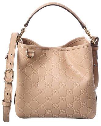 Gucci Gg Emblem Small Leather Bucket Bag
