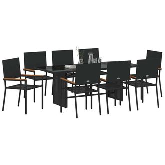 Berkfield Home Modern 9 Piece Garden Dining Set Black Poly Rattan