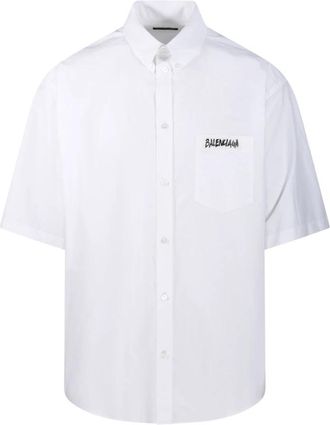 Balenciaga S/S Large Fit Shirt - Heren - Korte mouwen Overhemden - Wit - S - Katoen - Overhemden