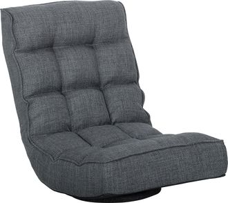 HOMCOM Homcom Silla De Suelo Plegable, Silla De Lectura Giratoria 360&deg; Con Respaldo Ajustable En 5 Posiciones, Sof&aacute; De Lino Y Acolchado, 58x107x79 Cm, Gris