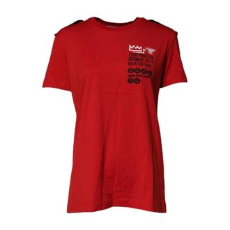 Dolce & Gabbana Rode Grafische Tee Korte Mouw - Dames - T-shirts - Rood - XL - Katoen - Tops