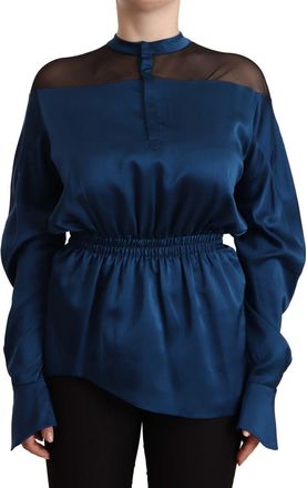 Masha Ma Silk Long Sleeves Elastic Waist Top Womens Blouse