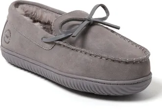 Dearfoams Womens Harriet Genuine Suede Moccasin Slipper