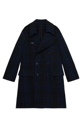 Fortela Winston Double-Breasted Checked Wool Coat in Navy Blue at Nordstrom, Size 52 Eu