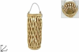 Trade Shop Trade Shop - Lanterna In Vimini Naturale Porta Candela Altezza 40 X 17 X 17 Cm