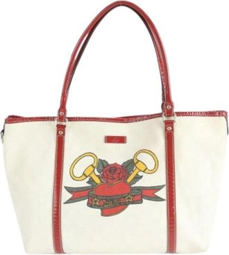 Gucci Pre-owned Tote Bags, female, White, Size: ONE SIZE Pre-owned Canvas Tote Bag