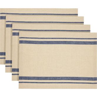 Solino Home Linen Placemats - French Stripe, 14 x 19 in Navy And Natural at Nordstrom, Size Medium