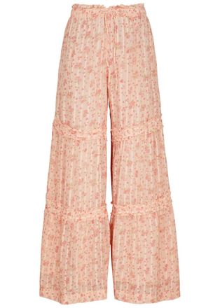 Free People Emmaline Printed Chiffon Trousers - Peach - XS (UK 4-6 / XS) - XS (UK 4-6 /xs)