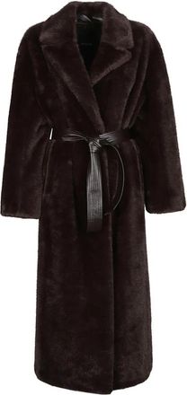 Pinko Calendula Faux Fur Lange Jas - Dames - Jas met riem - Bruin - 2XS - Jassen