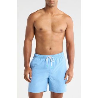 Tommy Bahama Naples Surf Seersucker Volley Swim Trunks in Big Sky Blue at Nordstrom, Size Xx-Large