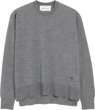 Ami Grey Crew Neck Logo Sweater