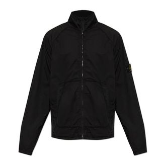 Stone Island Light Jackets, male, Black, Size: 2XL Jacket with logo patch