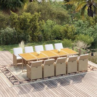 vidaXL Set Comedor De Jard&iacute;n 11 Piezas Y Cojines Rat&aacute;n Sint&eacute;tico Beige Vidaxl