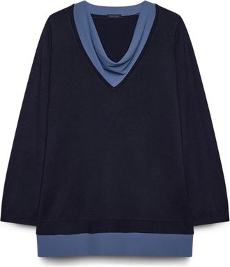 Fiorella Rubino Sweater met contrasterende draperie - Dames - V-hals truien - Blauw - M - Denim - Truien & Vesten