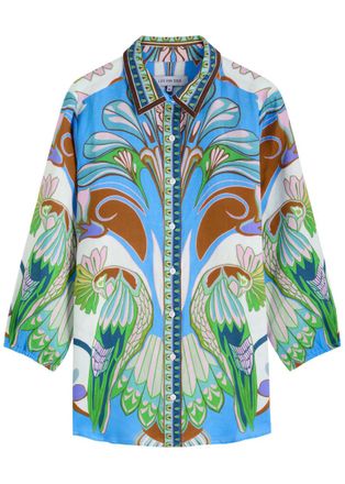Lug von Siga Lug Von Siga Franzie Printed Linen Shirt - Blue - 44 (UK16 / XL)