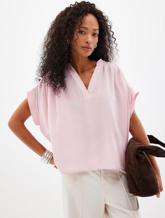 Contemporaine Womens Pleated cap-sleeve pure silk blouse