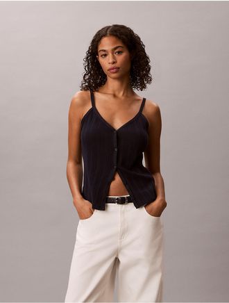 Calvin Klein Jeans Calvin Klein Womens Crochet Button-Down Tank Top - Navy - XL