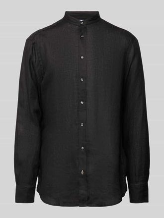 Christian Berg Regular Fit Leinenhemd mit Stehkragen in Black, Gr&ouml;&szlig;e M