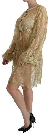 Dolce & Gabbana Womens Gold Lace See Through A-Line Knee Length Dress Cotton Nylon Silk