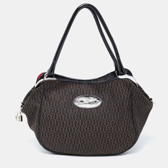 Aigner Black Canvas And Patent Leather Hobos