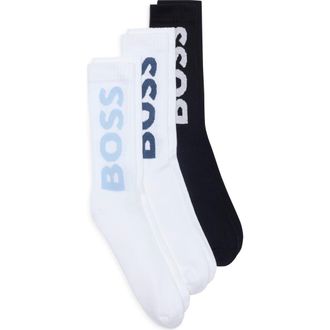 BOSS 3-Pack Logo Ribbed Crew Socks in Open Miscellaneous at Nordstrom Rack, Size 7-13