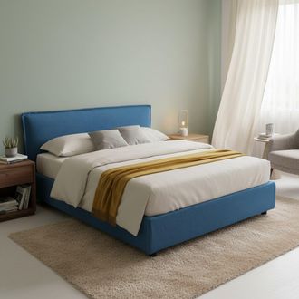 Dmora Cama Matrimonial Brolo, Desenfundable, Con Contenedor Fabricada En Italia, Tama&ntilde;o De Colch&oacute;n 160x190 Cm, Azul