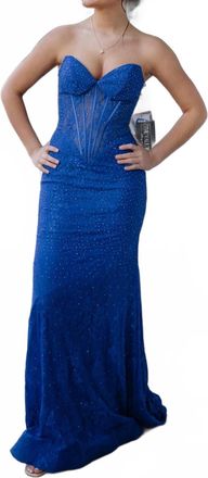 Sherri Hill Strapless Fitted Hot Fix Lace Prom Dress In Blue
