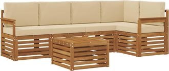 vidaXL Conjunto De Sof&aacute;s De Exterior 6 Uds. Natural Y Beige Poli&eacute;ster Vidaxl