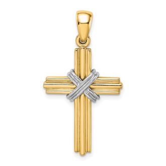 Diamond2Deal 14k Yellow Gold and White Rhodium -X- Center Passion Cross Pendant