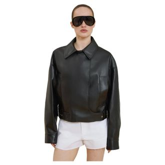 Estro & Luminara Oversized Faux Leather Biker Jacket - female - Estro - Light Jackets - Black - XS - Jackets