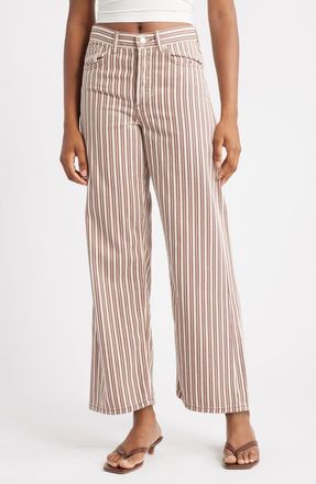 Topshop Stripe Mid Rise Column Jeans in Burgundy Multi at Nordstrom, Size 26
