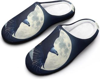 Generic Eagle1 Flying in Moon Mens Slippers Memory Foam Winter Warm Sandals Slip On House Shoes Size 7-14